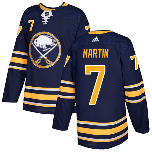 Men Adidas Buffalo Sabres #7 Rick Martin Navy Blue Home Authentic Stitched NHL Jersey